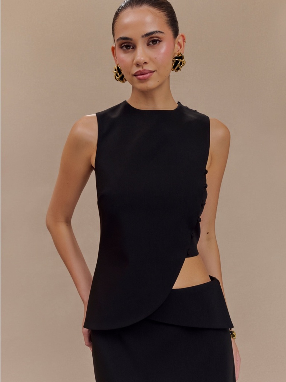 Meshki Black Asymmetric Sleeveless Top